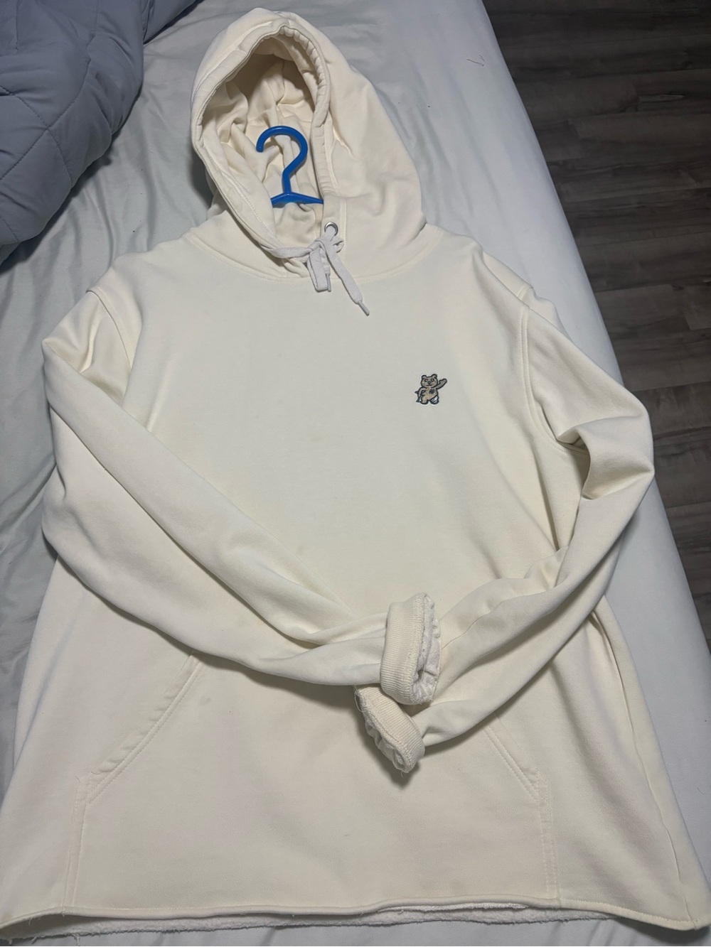 Cream Hooded Pullover Sweatshirt with Subtle Embroidered Logo